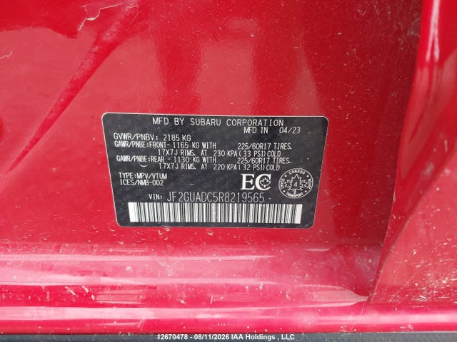 12670478 :رقم المزاد ، JF2GUADC5R8219565 vin ، 2024 Subaru Crosstrek مزاد بيع