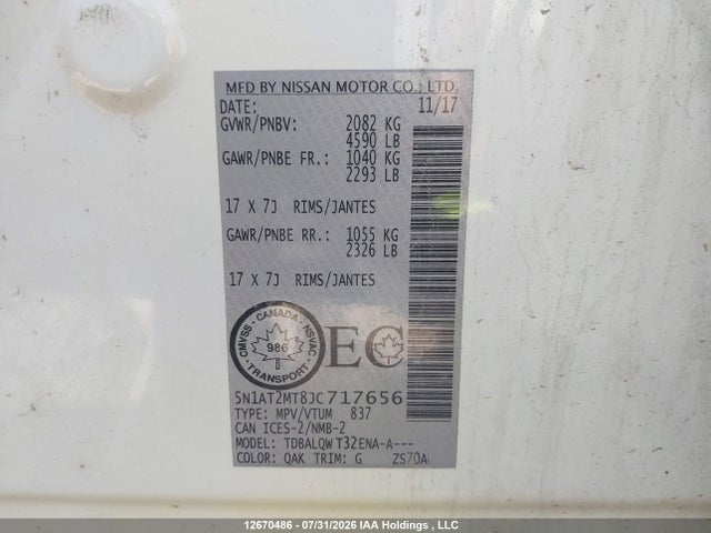 Продаж на аукціоні авто 2018 Nissan Rogue S/sl, vin: 5N1AT2MT8JC717656, номер лоту: 12670486