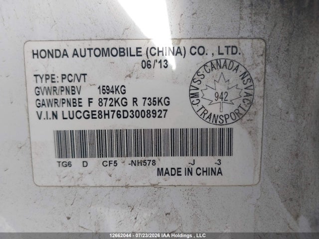 12662044 :رقم المزاد ، LUCGE8H76D3008927 vin ، 2013 Honda Fit Sport مزاد بيع