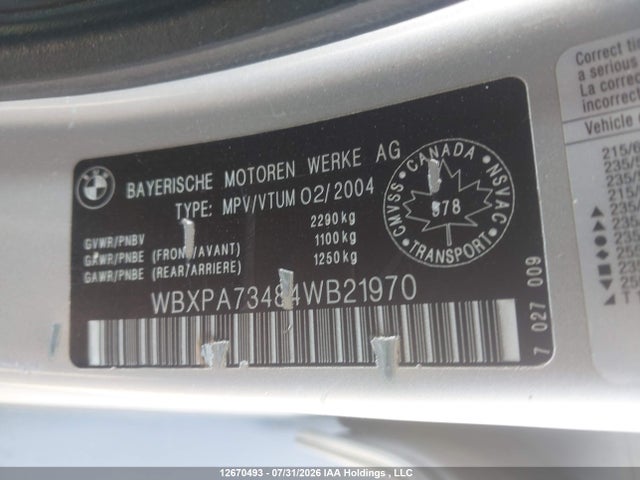 12670493 :رقم المزاد ، WBXPA73484WB21970 vin ، 2004 Bmw X3 2.5i مزاد بيع