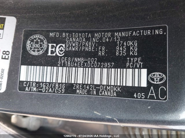 Aukcja sprzedaży 2013 Toyota Corolla Ce, vin: 2T1BU4EEXDC072957, numer aukcji: 12662770
