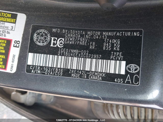 Aukcja sprzedaży 2013 Toyota Corolla Ce, vin: 2T1BU4EEXDC072957, numer aukcji: 12662770