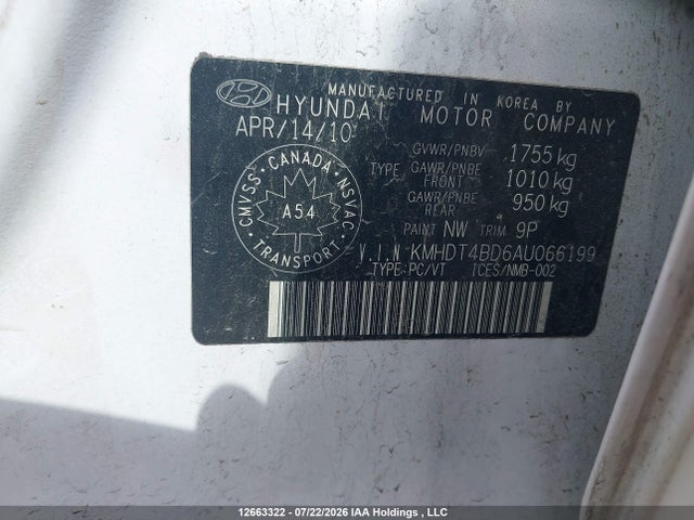 12663322 :رقم المزاد ، KMHDT4BD6AU066199 vin ، 2010 Hyundai Elantra L مزاد بيع