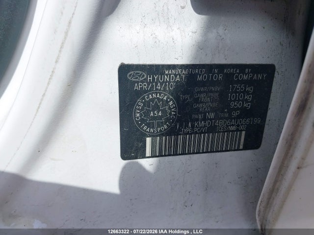 12663322 :رقم المزاد ، KMHDT4BD6AU066199 vin ، 2010 Hyundai Elantra L مزاد بيع