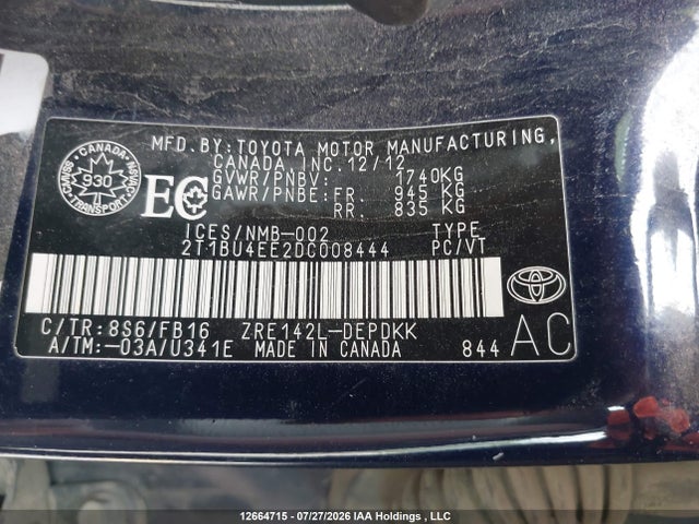 Продаж на аукціоні авто 2013 Toyota Corolla Ce, vin: 2T1BU4EE2DC008444, номер лоту: 12664715
