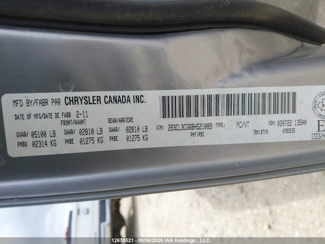 Aukcja sprzedaży 2011 Dodge Charger Sxt, vin: 2B3CL3CG6BH521089, numer aukcji: 12670521