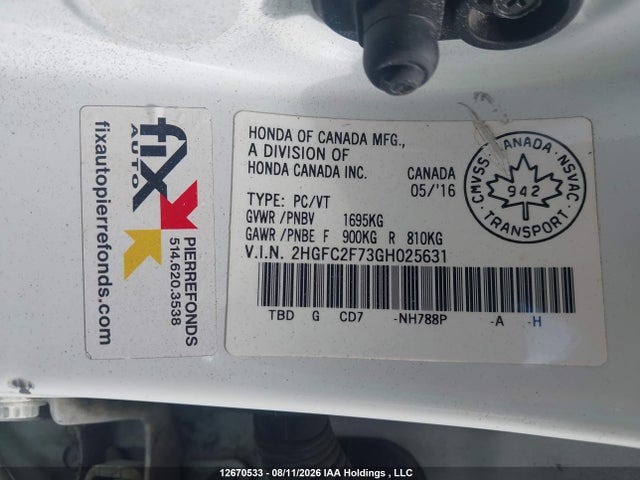 Honda Civic Ex 4dr 2016 2HGFC2F73GH025631 Image 19