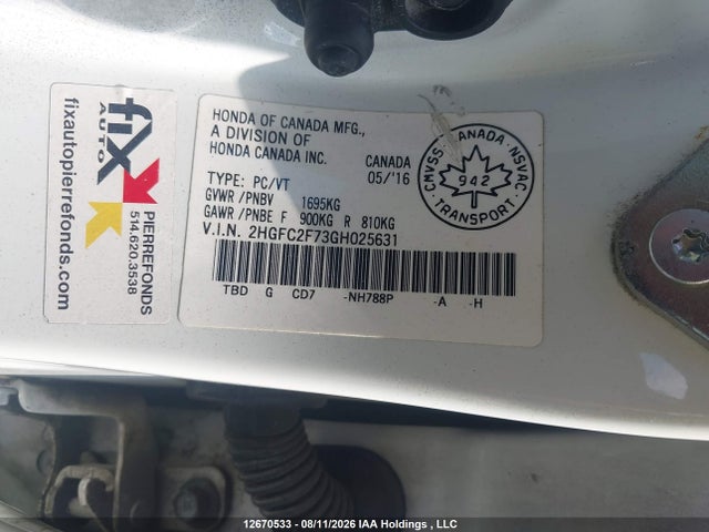 Honda Civic Ex 4dr 2016 2HGFC2F73GH025631 Image 9