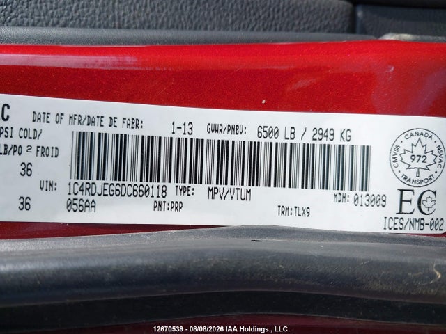 2013 Dodge Durango Citadel მანქანა იყიდება აუქციონზე, vin: 1C4RDJEG6DC660118, აუქციონის ნომერი: 12670539