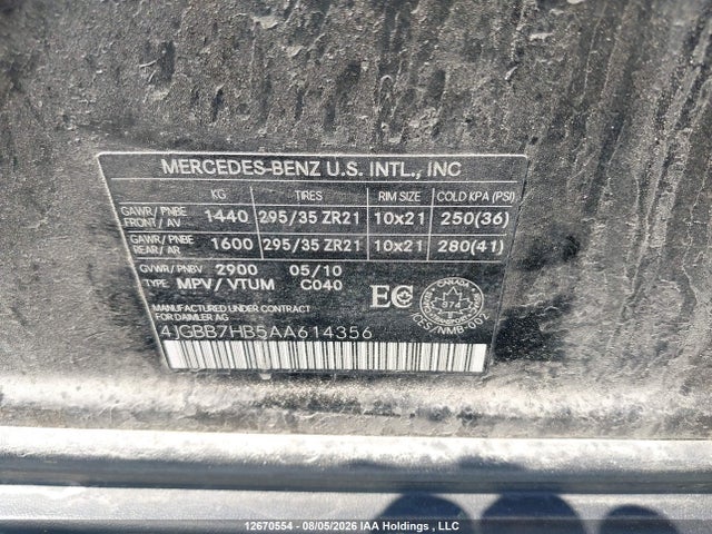 2010 Mercedes-benz Ml 63 Amg მანქანა იყიდება აუქციონზე, vin: 4JGBB7HB5AA614356, აუქციონის ნომერი: 12670554