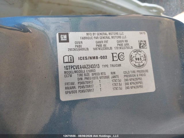 Продаж на аукціоні авто 2010 Gmc Sierra 1500 Sle, vin: 1GTPCVEA4AZ243313, номер лоту: 12670556