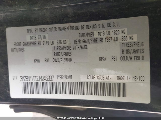 Продажа на аукционе авто 2018 Mazda Mazda3 50th Anniversary Edition/gs/se, vin: 3MZBN1V76JM245337, номер лота: 12670559