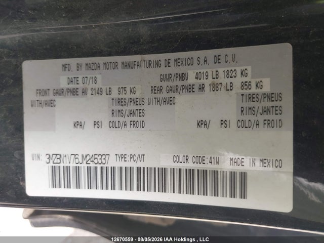 Продажа на аукционе авто 2018 Mazda Mazda3 50th Anniversary Edition/gs/se, vin: 3MZBN1V76JM245337, номер лота: 12670559