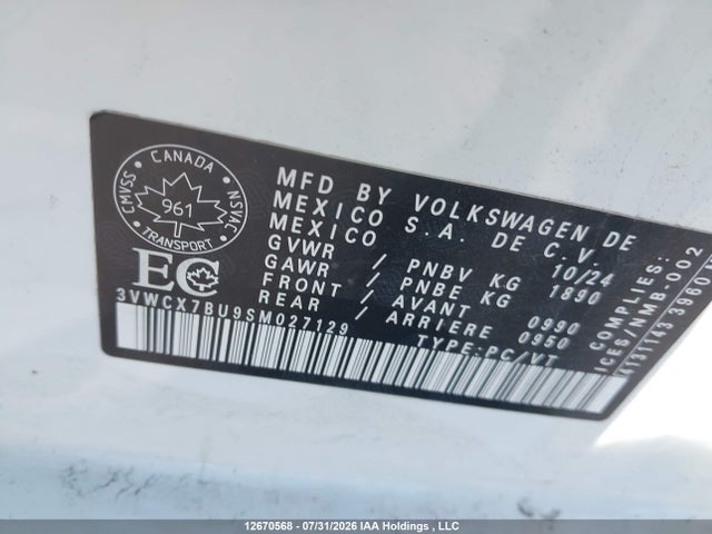 2025 Volkswagen Jetta Trendline მანქანა იყიდება აუქციონზე, vin: 3VWCX7BU9SM027129, აუქციონის ნომერი: 12670568