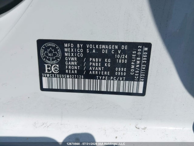 2025 Volkswagen Jetta Trendline მანქანა იყიდება აუქციონზე, vin: 3VWCX7BU9SM027129, აუქციონის ნომერი: 12670568