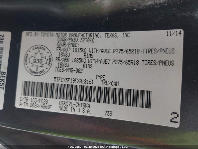 5TFCY5F19FX018161 Toyota Tundra Double Cab Sr/double Cab Sr5