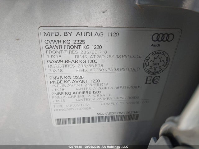 Audi Q3 Komfort 45 2021 WA1AECF30M1062646 Image 9