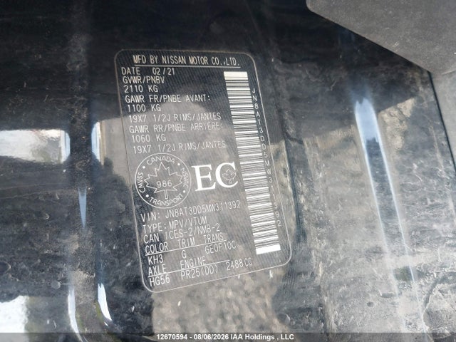 2021 Nissan Rogue Platinum მანქანა იყიდება აუქციონზე, vin: JN8AT3DD5MW311392, აუქციონის ნომერი: 12670594