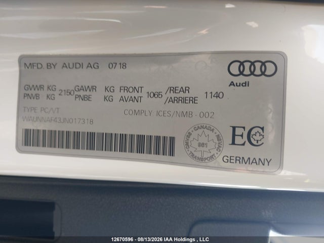 WAUNNAF43JN017318 Audi A4 PREMIUM
