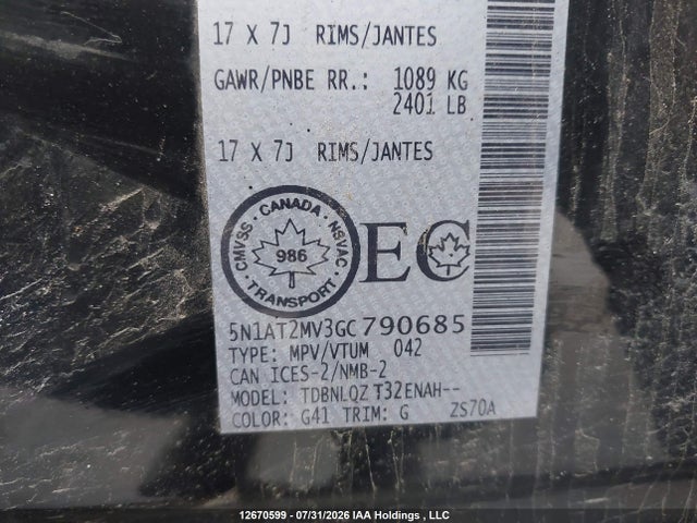 Продажа на аукционе авто 2016 Nissan Rogue S/sl Premium/sv, vin: 5N1AT2MV3GC790685, номер лота: 12670599