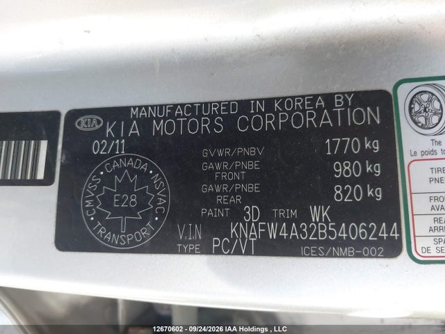 2011 Kia Forte Sx მანქანა იყიდება აუქციონზე, vin: KNAFW4A32B5406244, აუქციონის ნომერი: 12670602