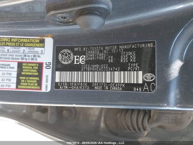 2T1BPRHE6EC034742 Toyota Corolla Eco/eco Plus/eco Premium