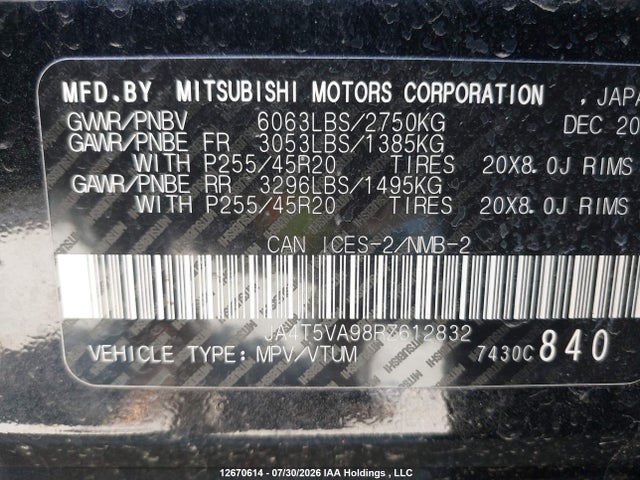 Aukcja sprzedaży 2024 Mitsubishi Outlander Se/ralliart, vin: JA4T5VA98RZ612832, numer aukcji: 12670614