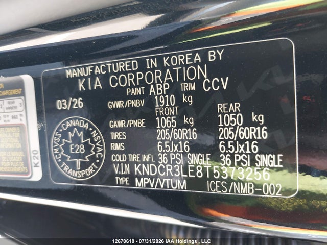 Продаж на аукціоні авто 2026 Kia Niro Ev, vin: KNDCR3LE8T5373256, номер лоту: 12670618