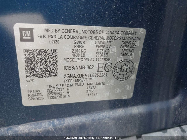 Chevrolet EQUINOX LT 2020 2GNAXUEV1L6261281 Image 19