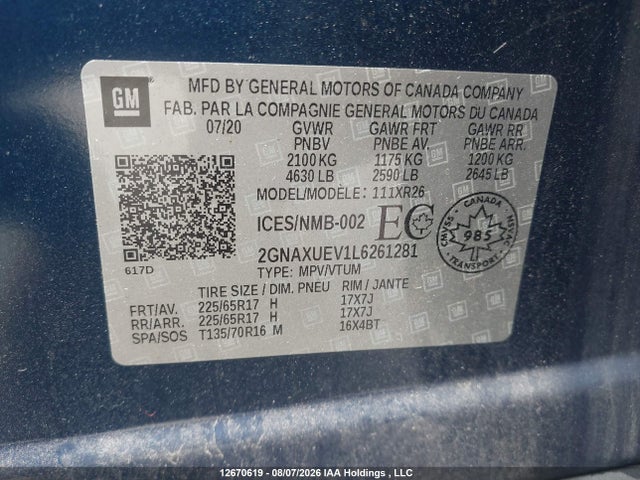 Chevrolet EQUINOX LT 2020 2GNAXUEV1L6261281 Image 9