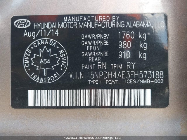 Hyundai ELANTRA GL 2015 5NPDH4AE3FH573188 Image 18