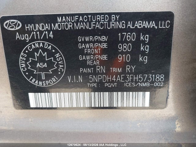 Hyundai ELANTRA GL 2015 5NPDH4AE3FH573188 Image 9