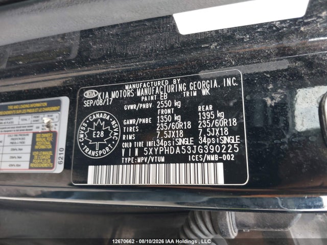 KIA SORENTO EX 2018 5XYPHDA53JG390225 Image 9