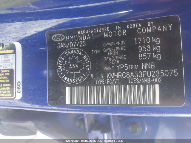 Продажа на аукционе авто 2023 Hyundai Venue Preferred, vin: KMHRC8A33PU235075, номер лота: 12670680