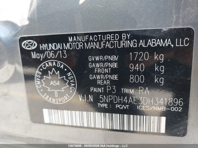 Продажа на аукционе авто 2013 Hyundai Elantra, vin: 5NPDH4AE3DH341896, номер лота: 12670699