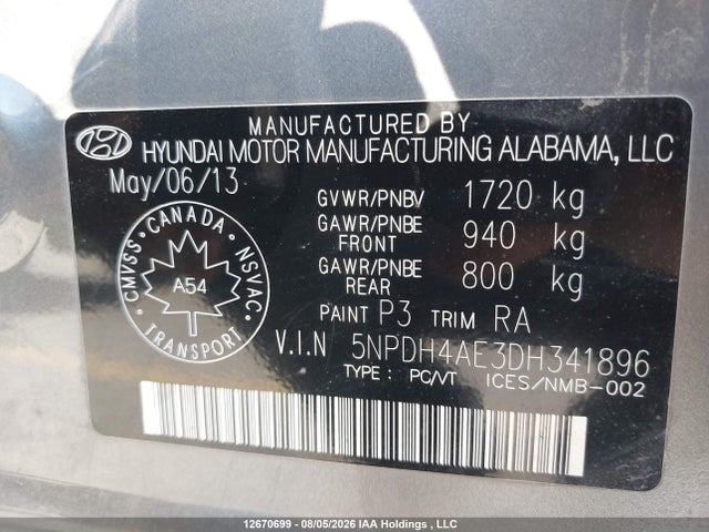 Продажа на аукционе авто 2013 Hyundai Elantra, vin: 5NPDH4AE3DH341896, номер лота: 12670699