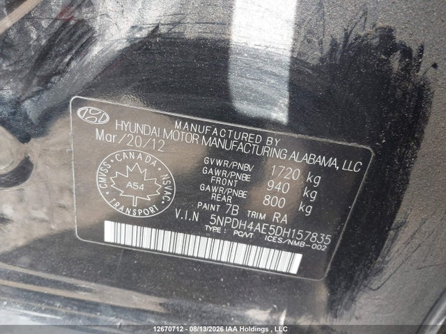 Aukcja sprzedaży 2013 Hyundai Elantra Gls, vin: 5NPDH4AE5DH157835, numer aukcji: 12670712