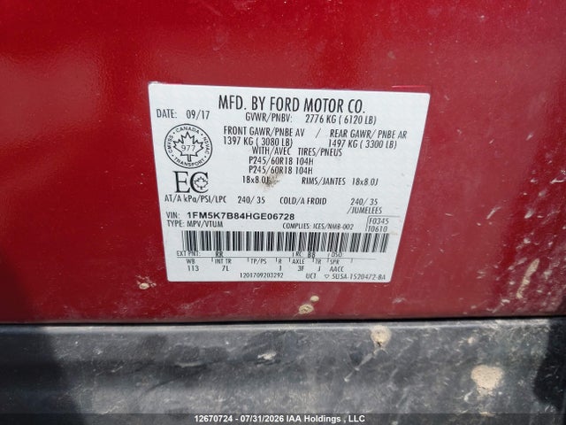 Ford Explorer 2017 1FM5K7B84HGE06728 Image 9