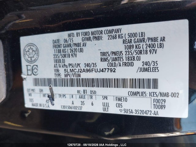 Lincoln MKC 2015 5LMCJ2A96FUJ47792 Image 9