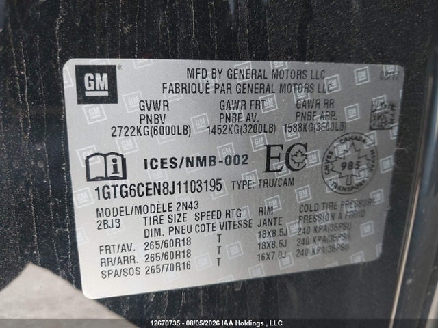 1GTG6CEN8J1103195 GMC CANYON SLE