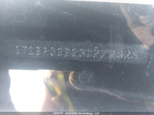 12670767 :رقم المزاد ، 2T1BR32E23C772826 vin ، 2003 Toyota Corolla Ce/le/s مزاد بيع