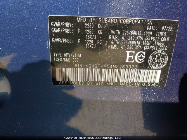 Subaru Outback Premier Xt 2022 4S4BTHPD4N3269322 Image 9