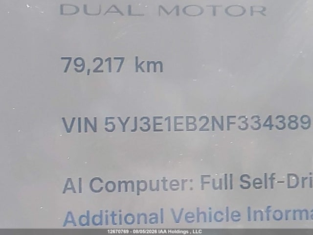 Tesla Model 3 Long Range 2022 5YJ3E1EB2NF334389 Image 15
