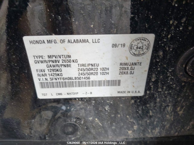 Honda Pilot Black Edition 2020 5FNYF6H06LB501456 Image 9
