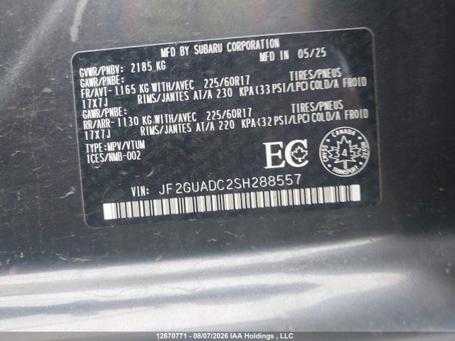 Subaru Crosstrek Touring 2025 JF2GUADC2SH288557 Image 9