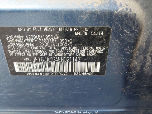 JF1GJAC64EH021143 Subaru Impreza 2.0i Touring Package