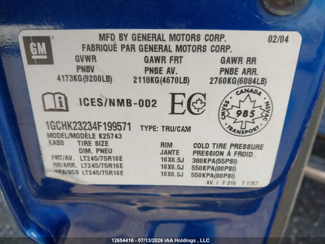 Aukcja sprzedaży 2004 Chevrolet Silverado 2500hd Ls/lt, vin: 1GCHK23234F199571, numer aukcji: 12654416