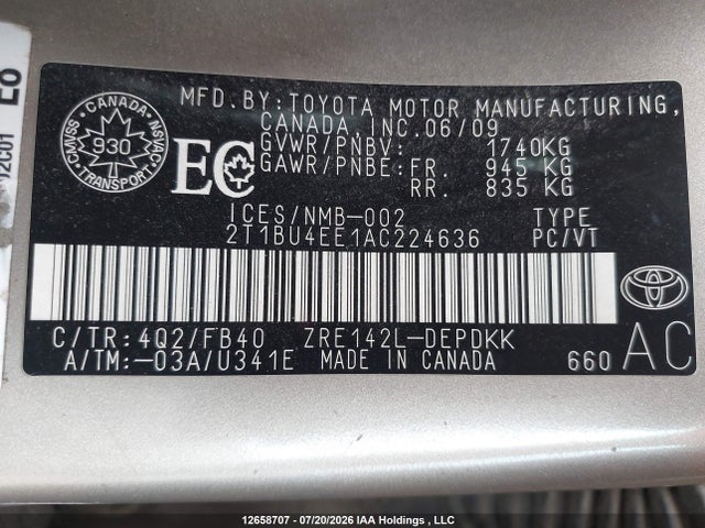 12658707 :رقم المزاد ، 2T1BU4EE1AC224636 vin ، 2010 Toyota Corolla Ce مزاد بيع