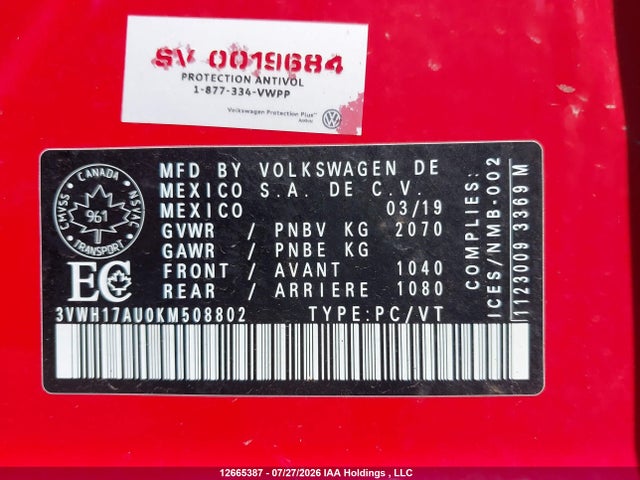 3VWH17AU0KM508802 Volkswagen Golf Alltrack S/se/sel