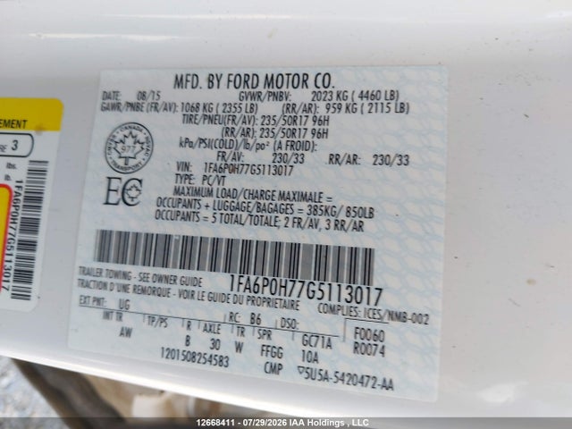 Ford FUSION SE 2016 1FA6P0H77G5113017 Image 17
